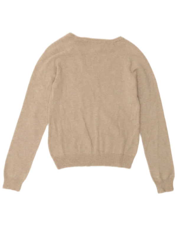Zara Damen Crop V-Ausschnitt Pullover Pullover UK 10 Small Beige Baumwolle