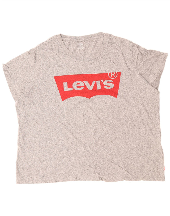LEVI'S Damen Grafik-T-Shirt-Oberteil UK 22 3XL Grau gefleckte Baumwolle