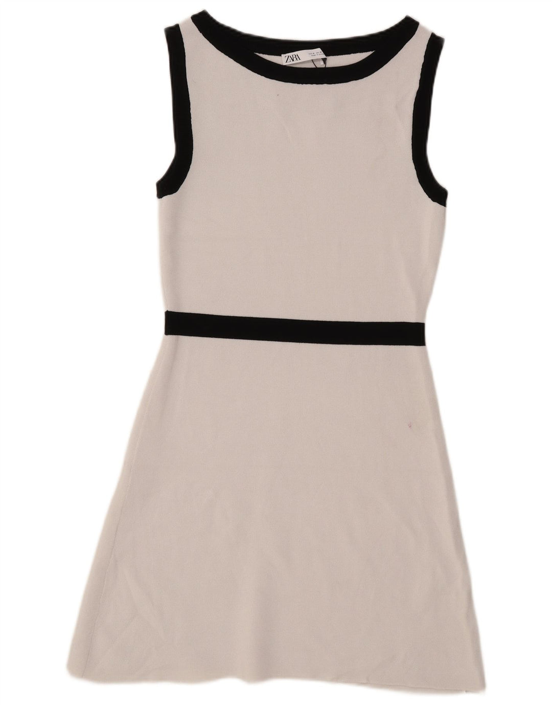 Zara Damen Ärmelloses A-Linien-Kleid UK 14 Mittelweiße Viskose