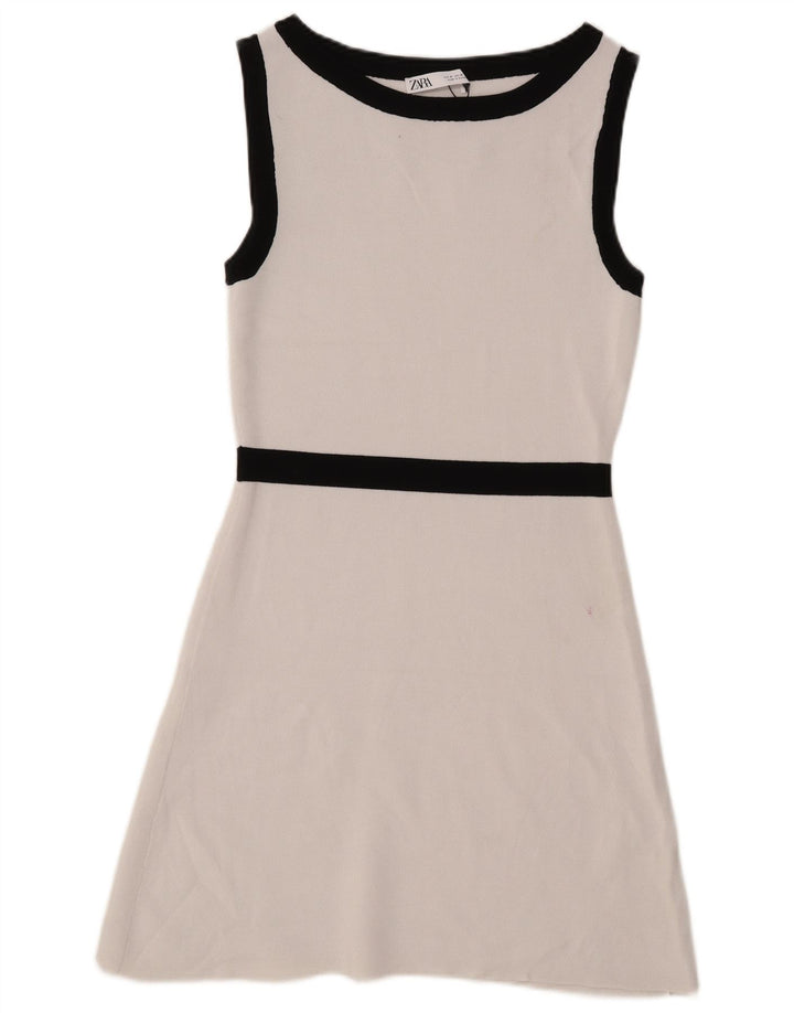 Zara Damen Ärmelloses A-Linien-Kleid UK 14 Mittelweiße Viskose