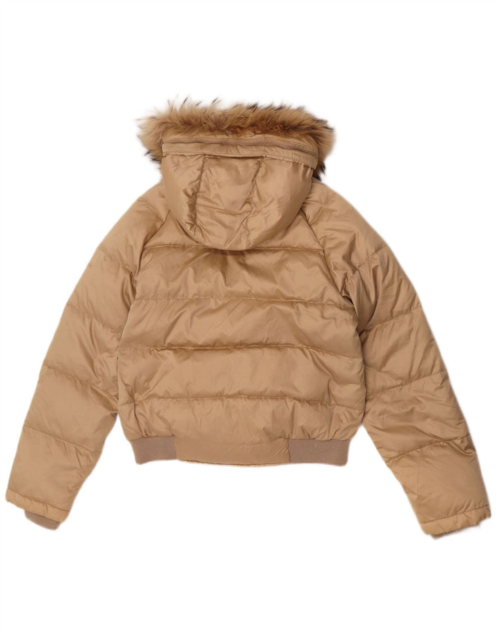 Geox Damen Wattierte Jacke mit Kapuze UK 10 Small Beige Polyamid