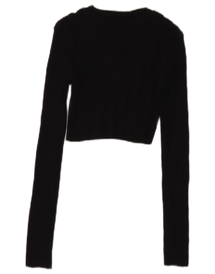 Zara Damen Crop Top Langarm UK 8 Small Schwarze Baumwolle
