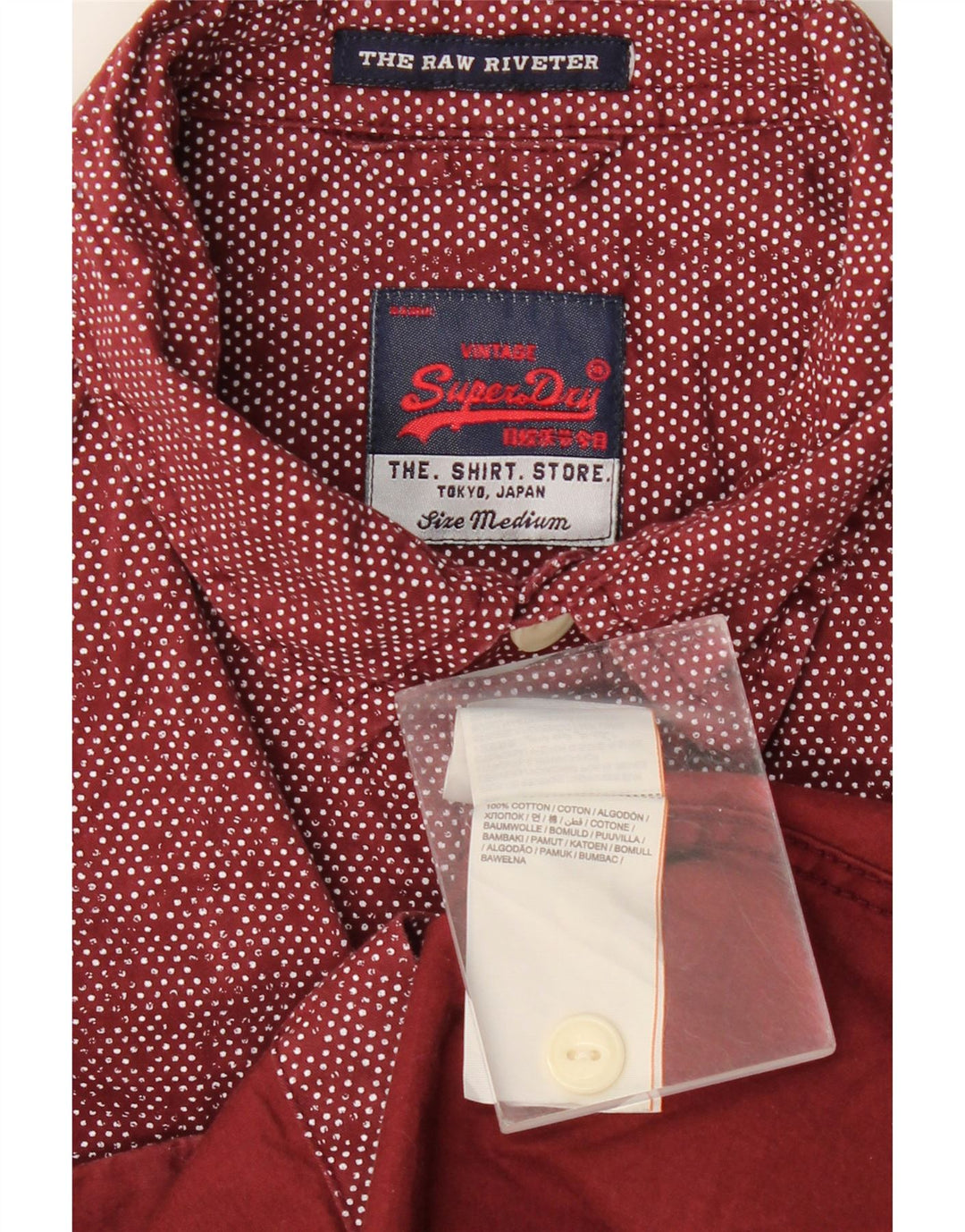 Superdry Herren-Hemd aus gepunkteter Baumwolle in mittlerem Burgunderrot