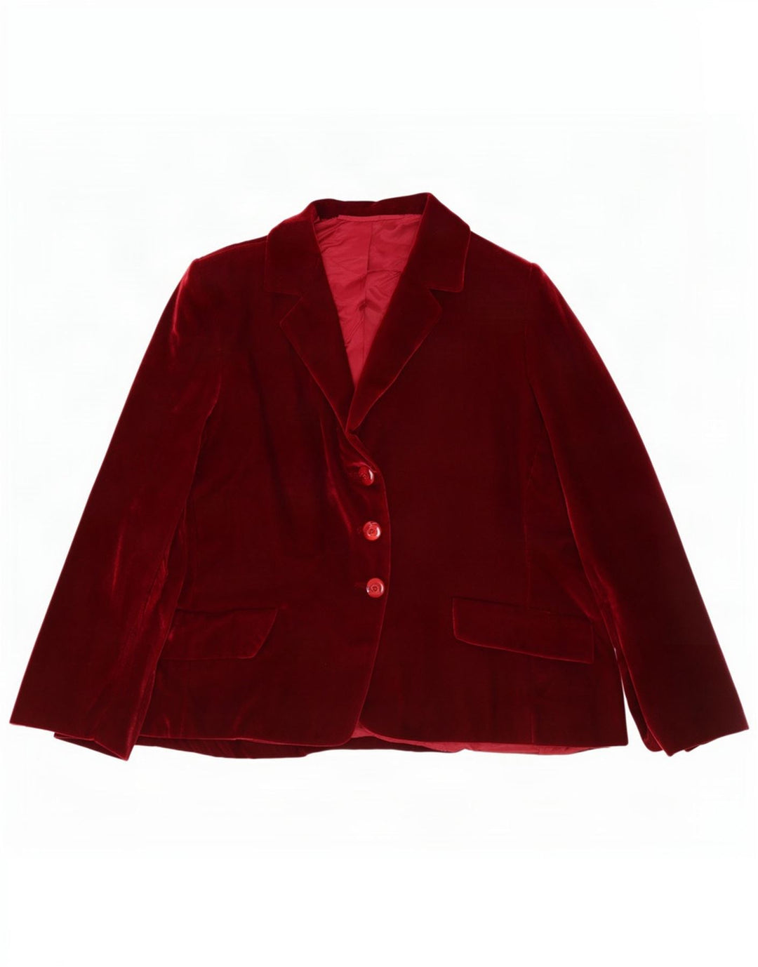 Vintage Damen 3-Knopf-Samt-Blazerjacke UK 12 Medium Burgund
