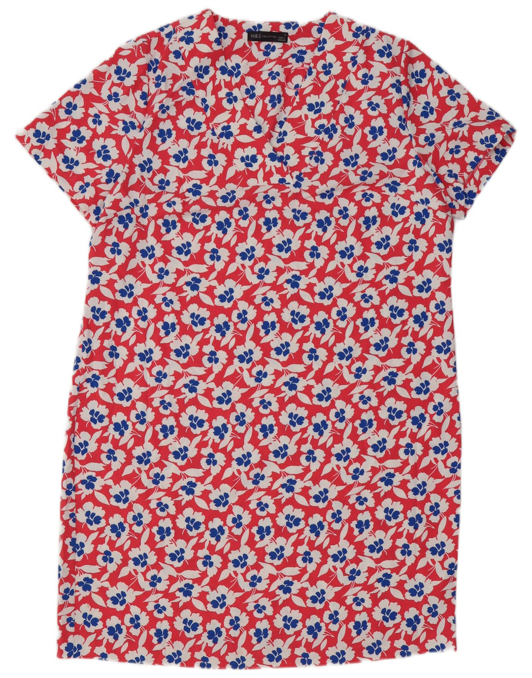 Marks & Spencer Damen-Etuikleid, UK 16, großes rotes Blumenmuster, Polyester