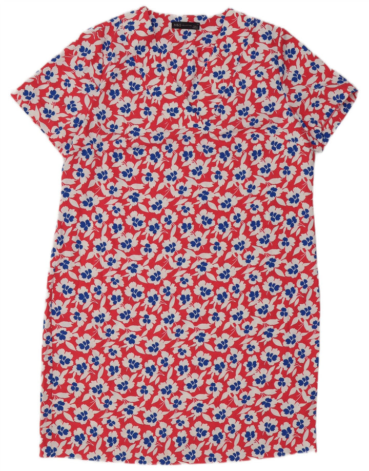 Marks & Spencer Damen-Etuikleid, UK 16, großes rotes Blumenmuster, Polyester