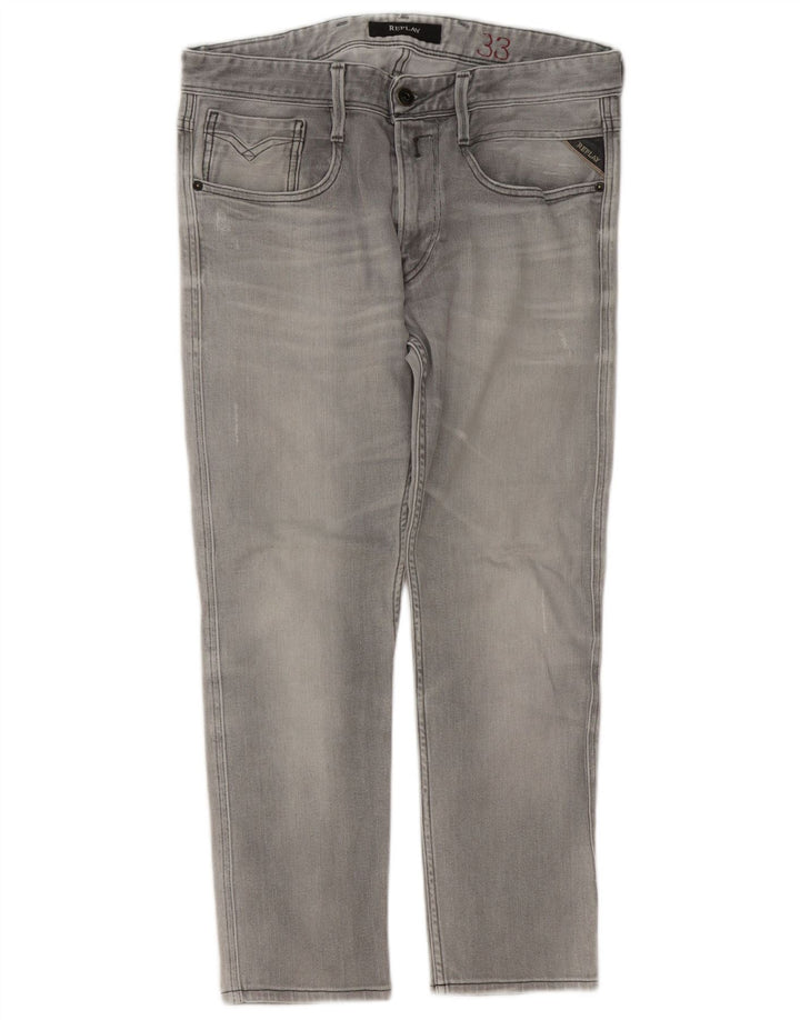 Replay Herren Distressed Slim Jeans W33 L27 Grau
