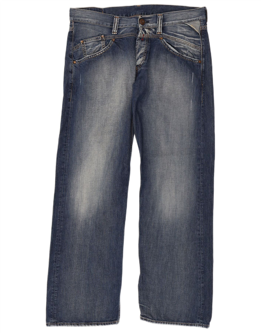 REPLAY Herren Straight Jeans W36 L34 Blaue Baumwolle