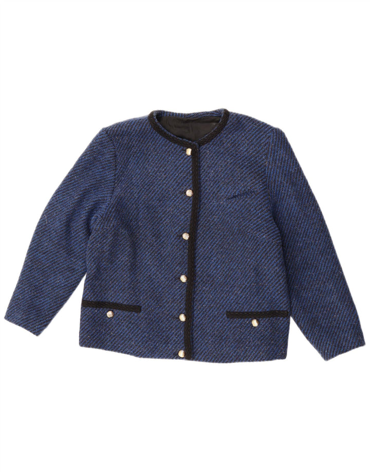 VINTAGE Damen 6-Knopf-Blazerjacke UK 14 Mittelblauer Nadelstreifen