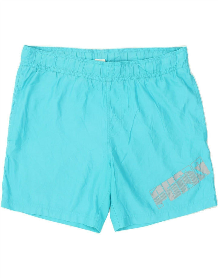 PUMA Mens Graphic Sport Shorts Medium Blue Polyester | Vintage Puma | Thrift | Second-Hand Puma | Used Clothing | Messina Hembry 