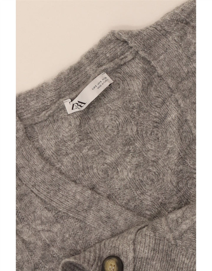 ZARA Damen Crop Oversized Cardigan Pullover UK 10 Small Grau