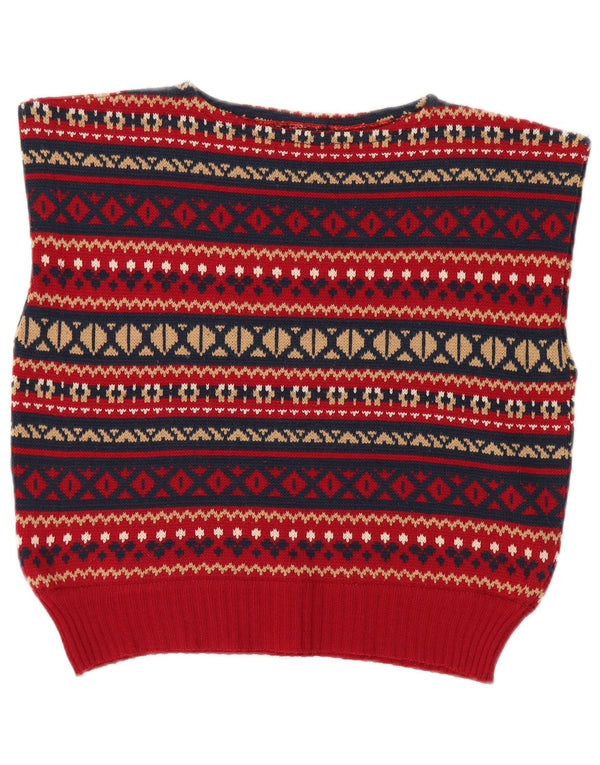 Vintage Damen Weste Tank Top UK 12 Medium Red Fair Isle Wolle