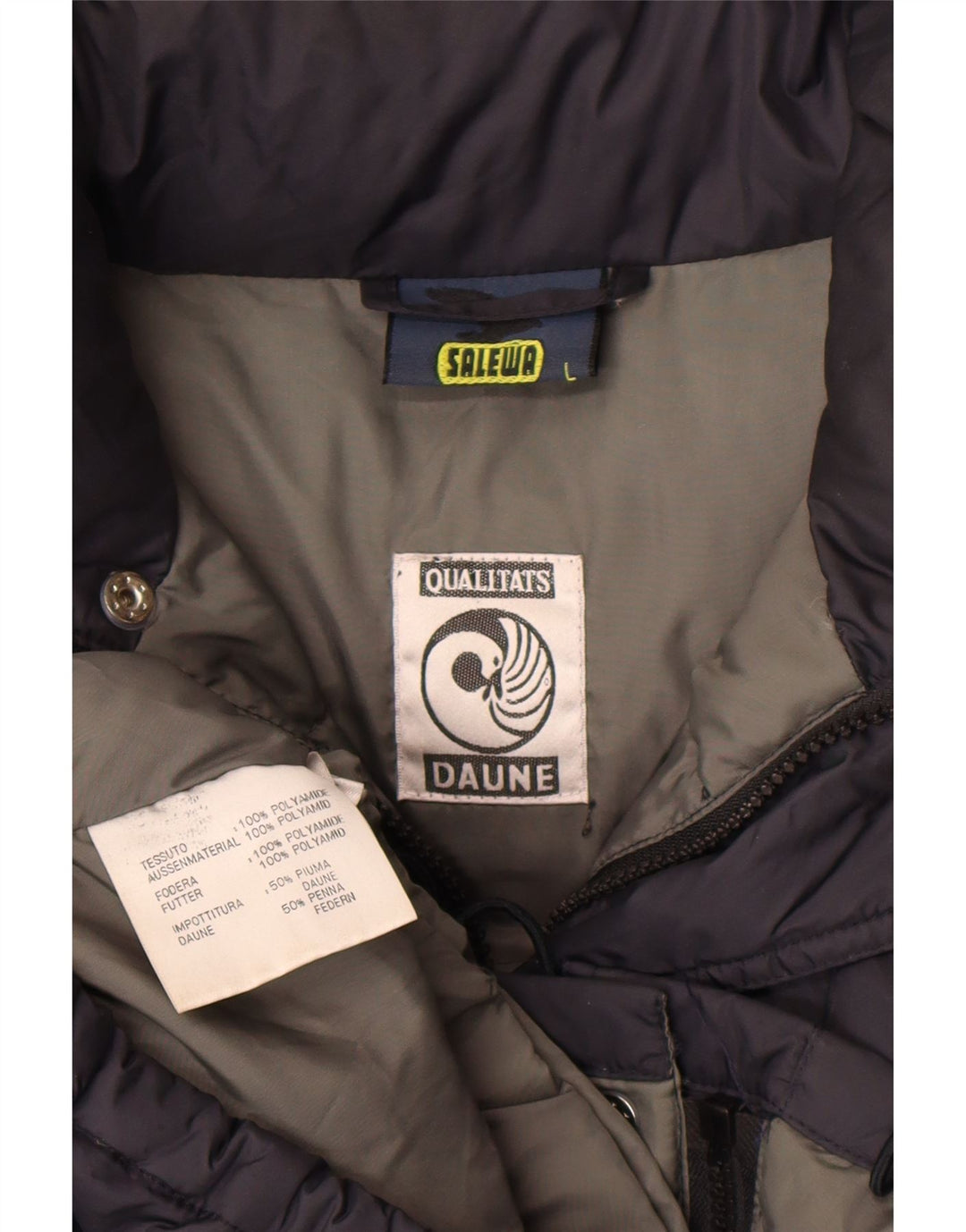 SALEWA Wattierte Herrenjacke mit Kapuze, UK 40, Größe L, Marineblau, Polyamid