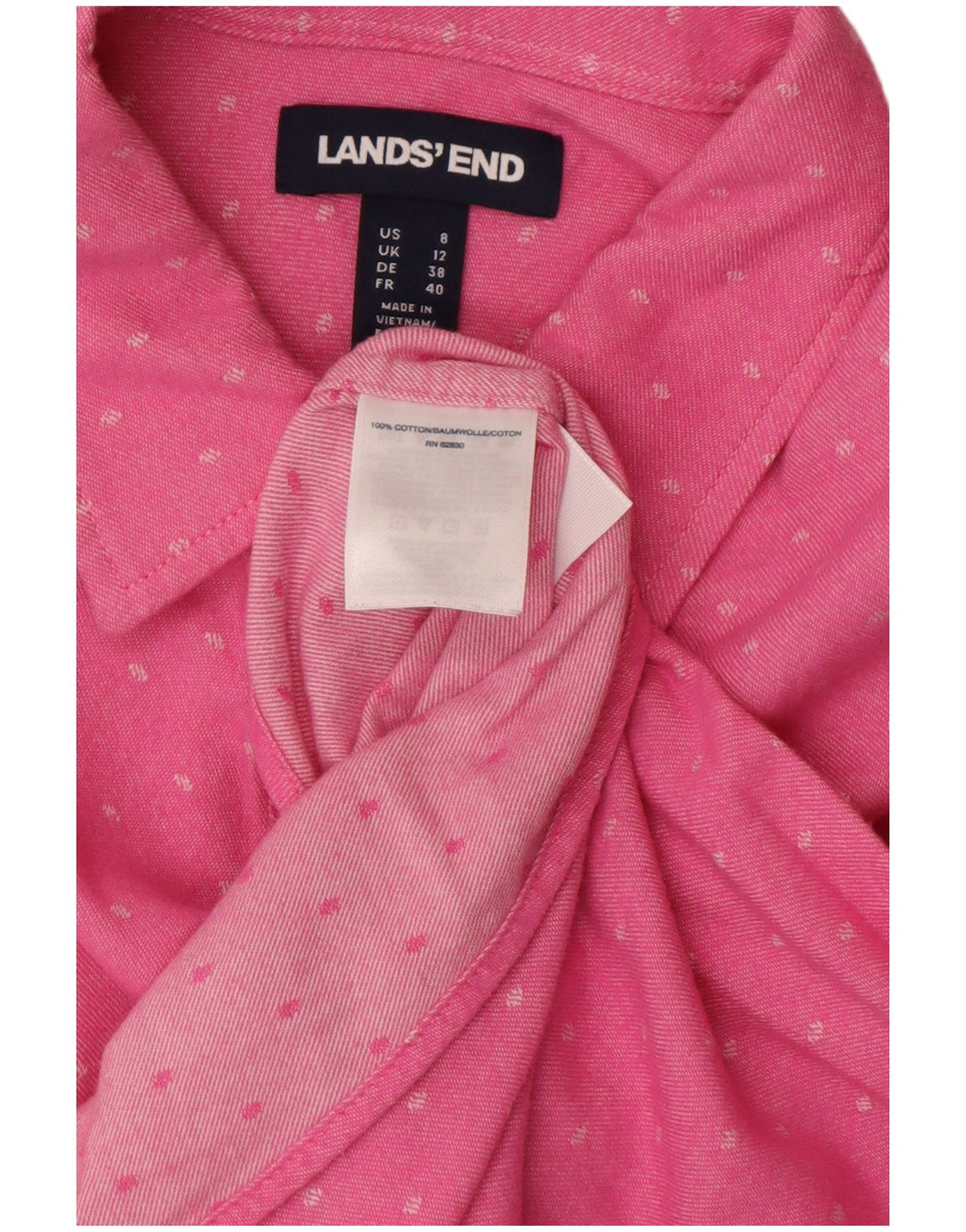 LANDS END Damen-Hemd UK 12 aus mittelrosa gepunkteter Baumwolle