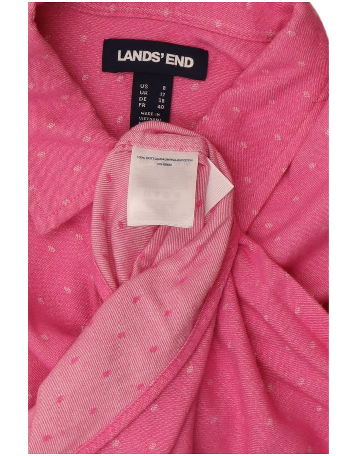 LANDS END Damen-Hemd UK 12 aus mittelrosa gepunkteter Baumwolle