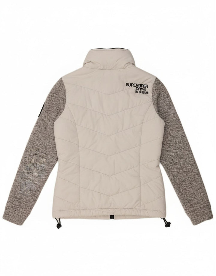 Superdry Wattierte Damenjacke mit Kapuze, UK 8, Größe S, Weiß, Farbblock