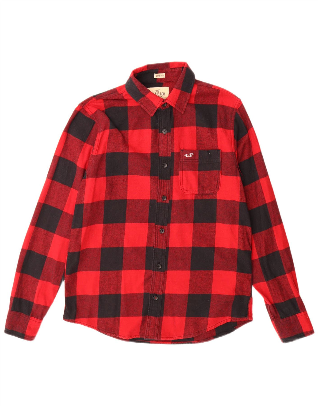 Hollister Herren-Flanellhemd aus mittelroter Gingham-Baumwolle