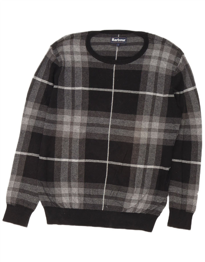 Barbour Herren-Pullover mit U-Boot-Ausschnitt, groß, grau kariert, Baumwolle
