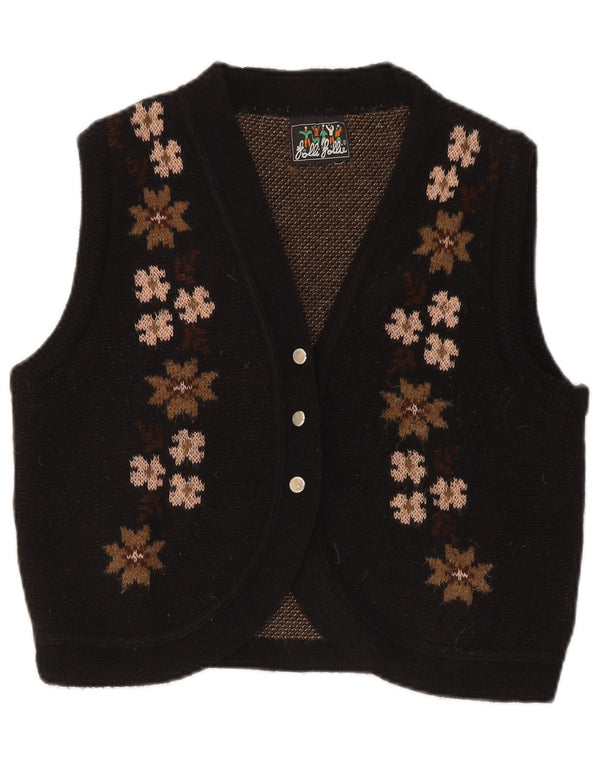 Folli Follie Damen Strickweste UK 14 Mittelschwarze geblümte Wolle