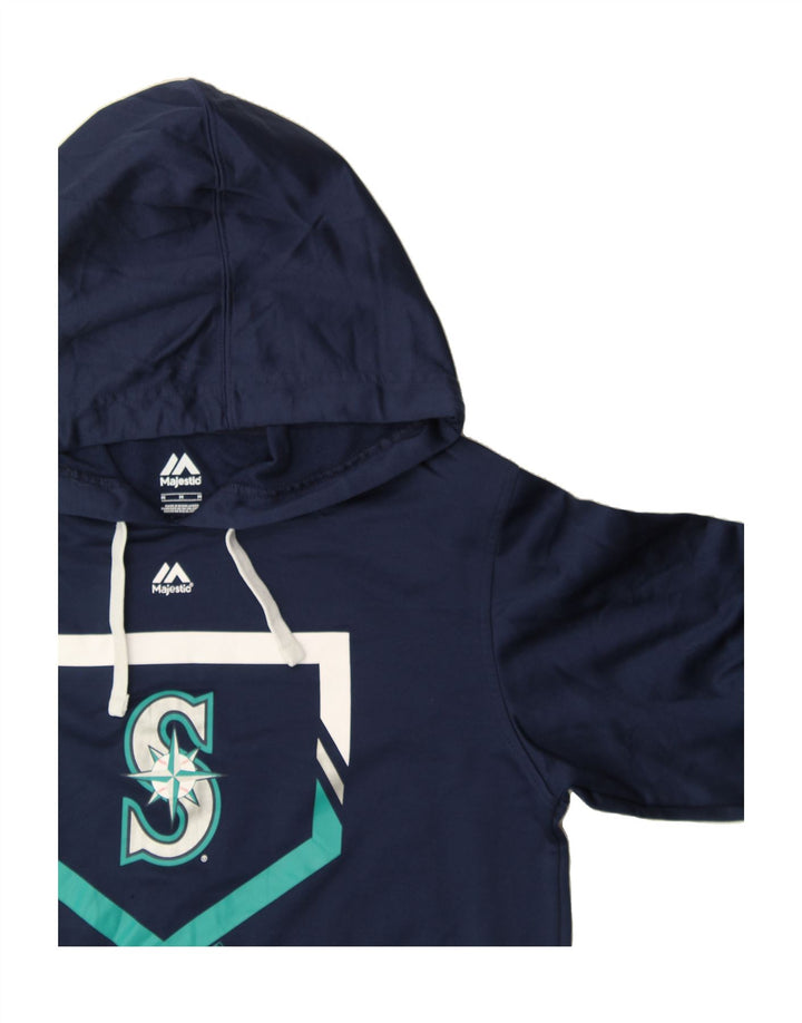 MAJESTIC Mens Graphic Hoodie Jumper Medium Navy Blue Vintage Majestic and Second-Hand Majestic from Messina Hembry 