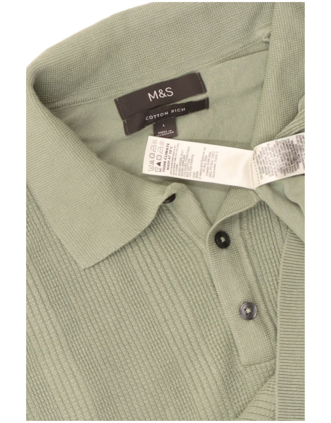 Marks & Spencer Herren-Pullover mit Polokragen, kurzärmelig, Größe L, Grün