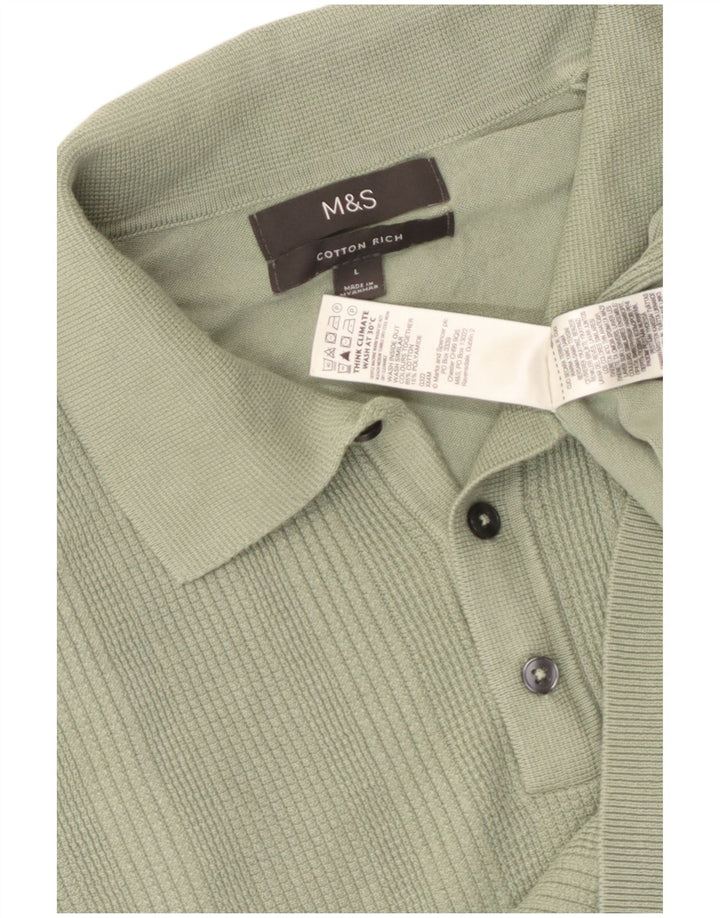 Marks & Spencer Herren-Pullover mit Polokragen, kurzärmelig, Größe L, Grün