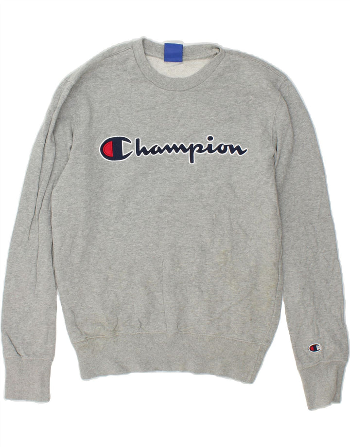CHAMPION Mens Graphic Sweatshirt Jumper Small Grey Cotton Vintage Champion and Second-Hand Champion from Messina Hembry 