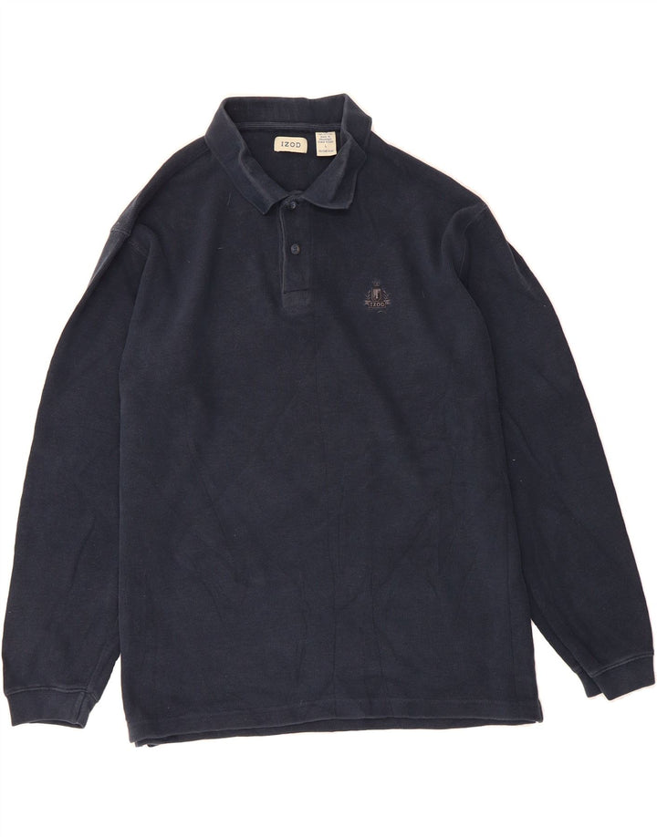 IZOD Mens Long Sleeve Polo Shirt Large Navy Blue Cotton Vintage Izod and Second-Hand Izod from Messina Hembry 