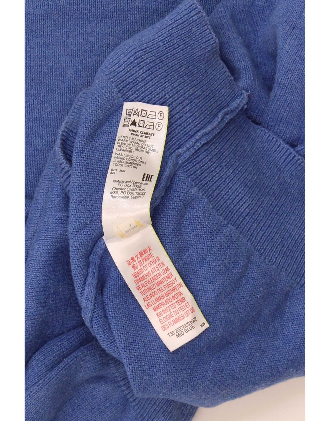 Marks & Spencer Herren-Pullover mit V-Ausschnitt aus mittelblauer Baumwolle
