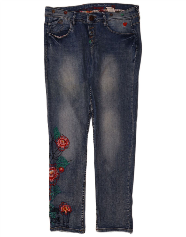 Desigual Damen Slim Jeans W32 L31 Blau geblümtes Polyester