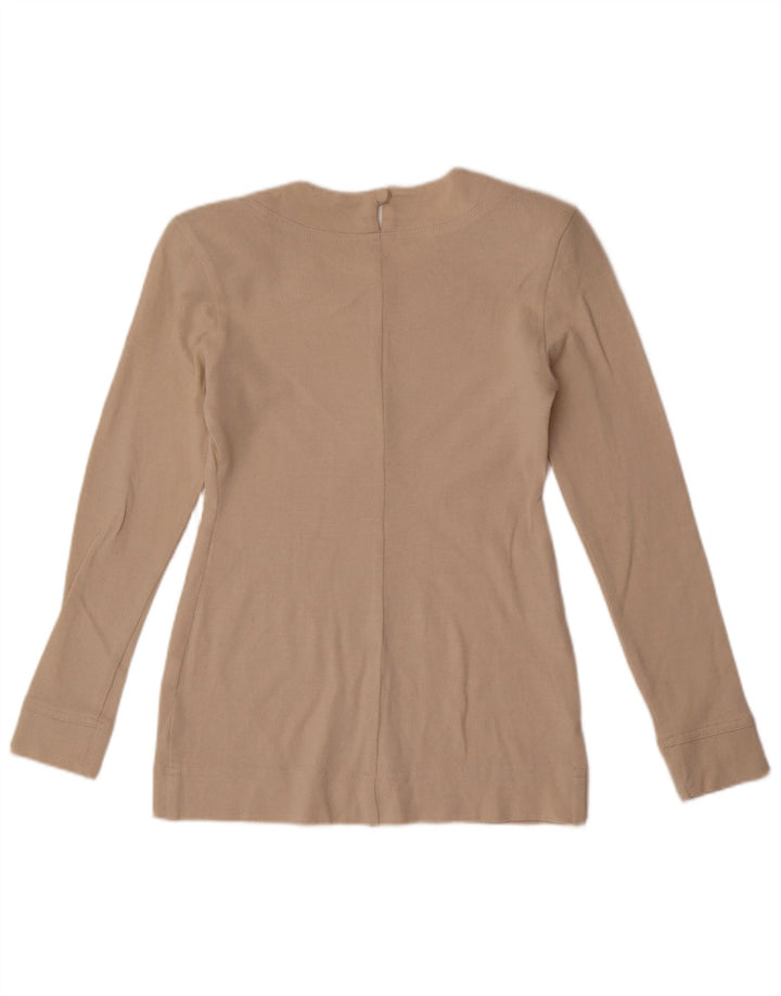 Vintage Damen Regular Top Langarm UK 12 Mittelbeige Wolle