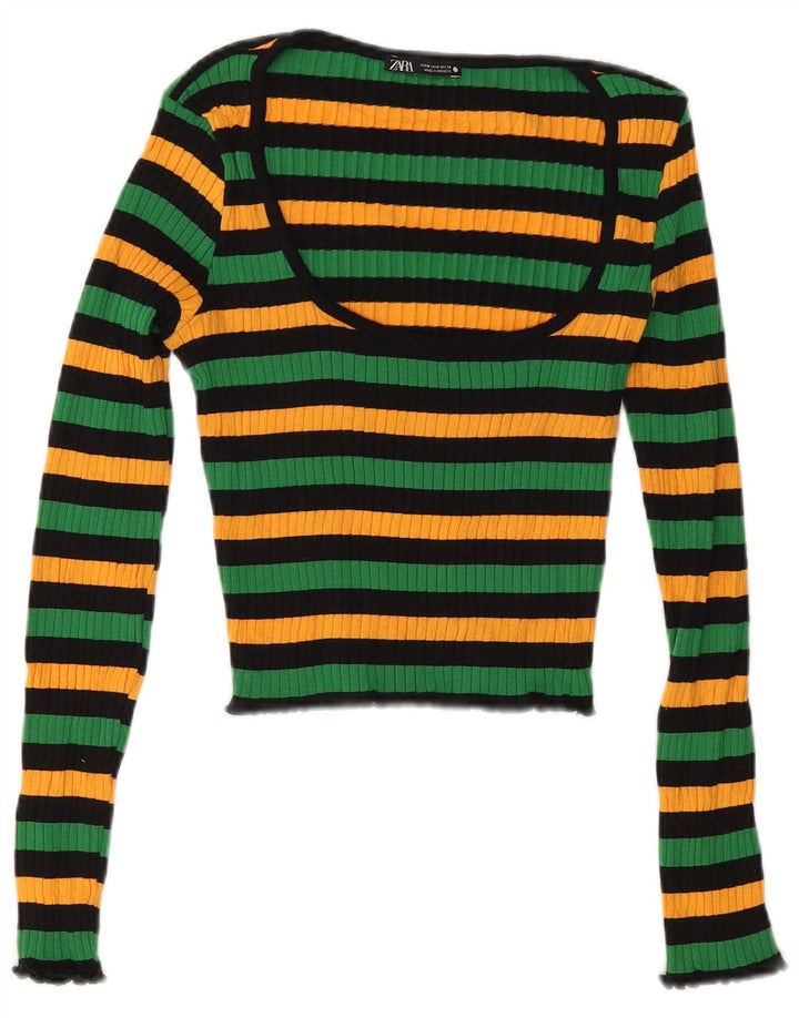 Zara Damen Crop Top UK 12 Medium Mehrfarbig gestreift