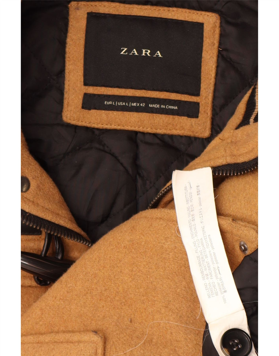 Zara Herren-Dufflecoat mit Kapuze, UK 40, groß, braun, Polyester