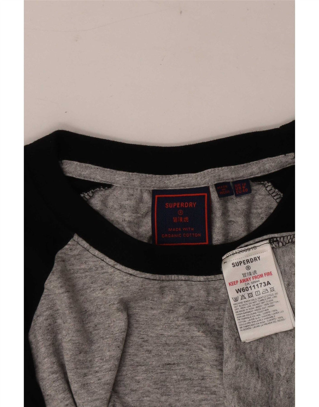 Superdry Damen Top Langarm UK 12 Mittelgraue Colourblock-Baumwolle