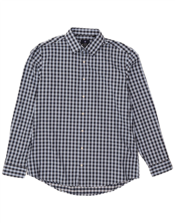 Ben Sherman Herrenhemd, Größe 16 1/2, große blaue Gingham-Baumwolle