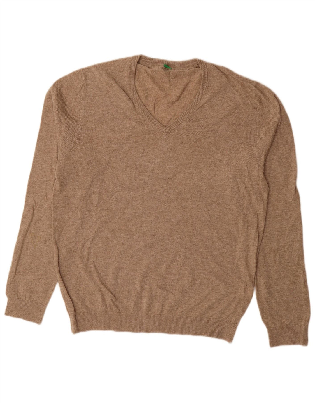 BENETTON Herren-Pullover mit V-Ausschnitt, Größe L, Beige