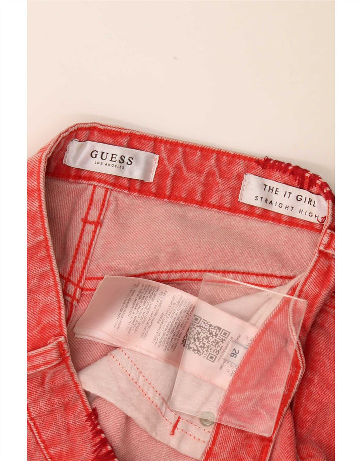 Guess Damen Distressed Straight Jeans W26 L28 Rote Baumwolle
