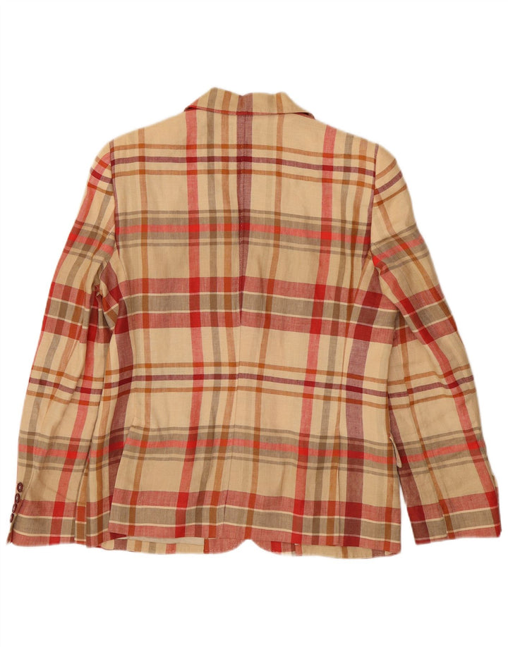 DAKS Damen-Blazerjacke mit 2 Knöpfen, Gr. 14, groß, beige kariertes Leinen