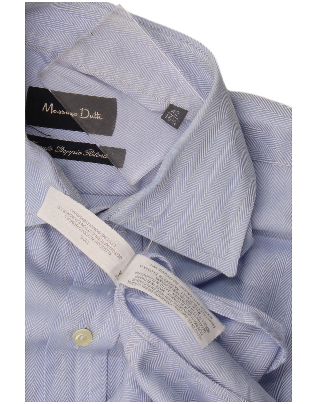 Massimo Dutti Herrenhemd Größe 42 16 1/2 Große blaue Fischgrätenbaumwolle