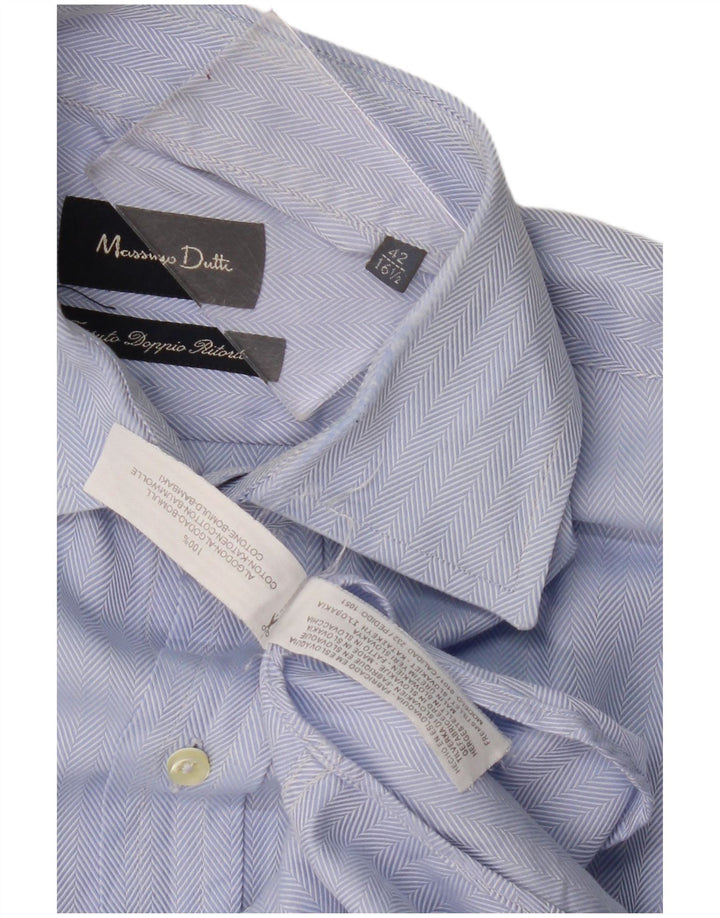 Massimo Dutti Herrenhemd Größe 42 16 1/2 Große blaue Fischgrätenbaumwolle