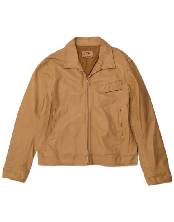 VINTAGE Damen Lederjacke UK 18 XL Beige Leder