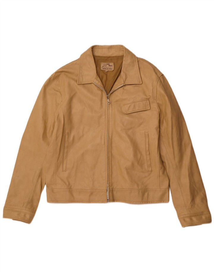VINTAGE Damen Lederjacke UK 18 XL Beige Leder