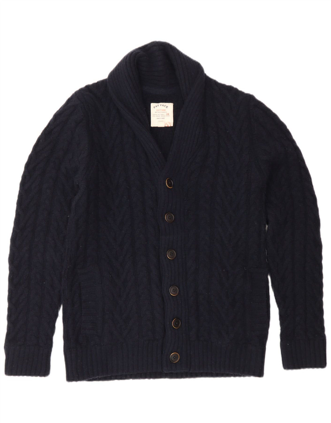 Fat Face Herren-Strickjacke aus mittelblauer Wolle in Marineblau