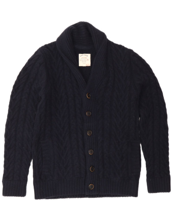 Fat Face Herren-Strickjacke aus mittelblauer Wolle in Marineblau