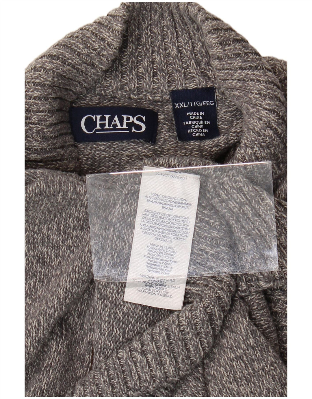 CHAPS Herren-Pullover mit Knopfkragen, 2XL, graue Baumwolle
