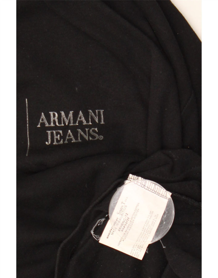 ARMANI JEANS Grafik-Top für Damen, 3/4-Ärmel, UK-Größe 12, mittelschwarz, Baumwolle