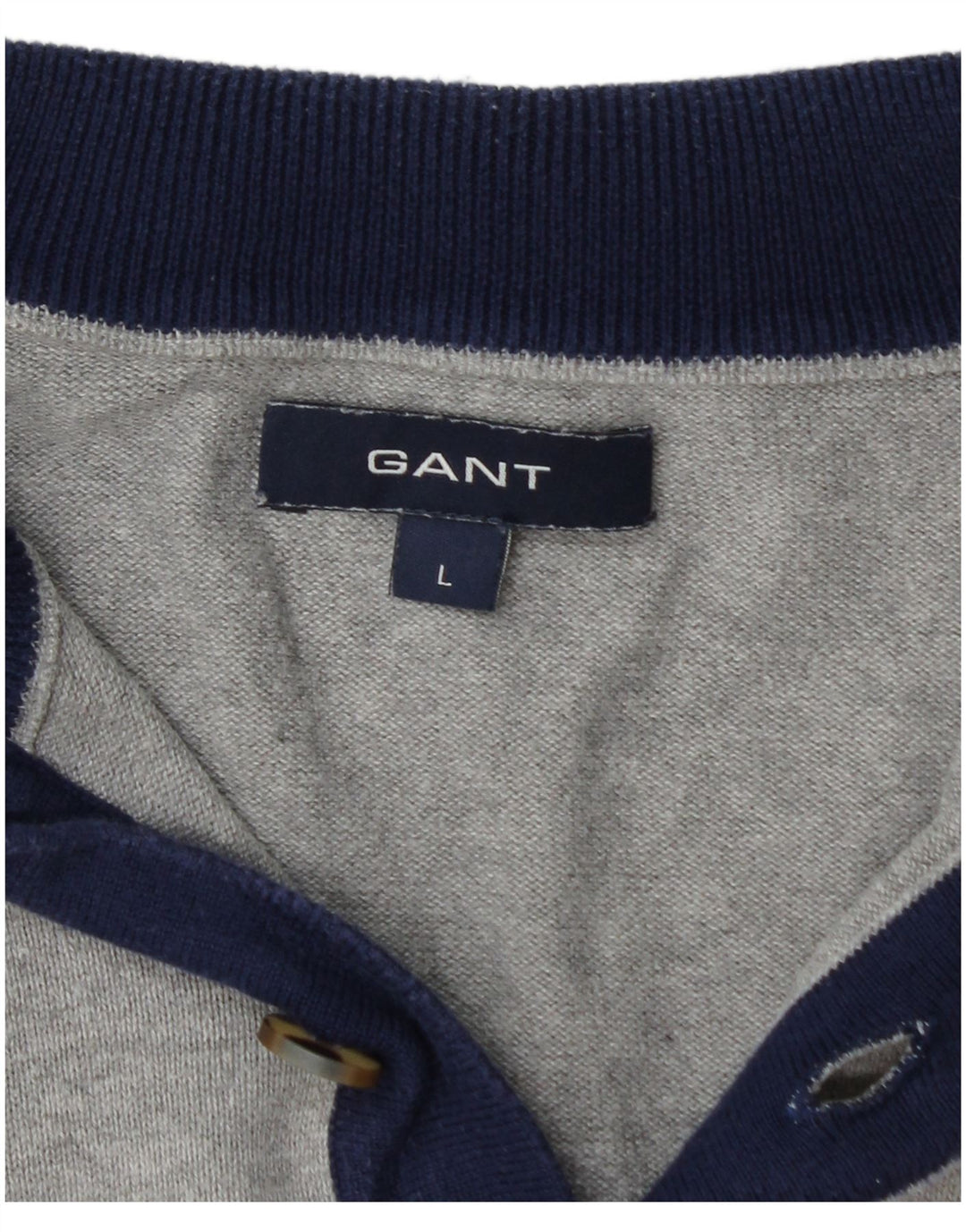 GANT Herren-Pullover mit Knopfkragen, groß, graue Baumwolle