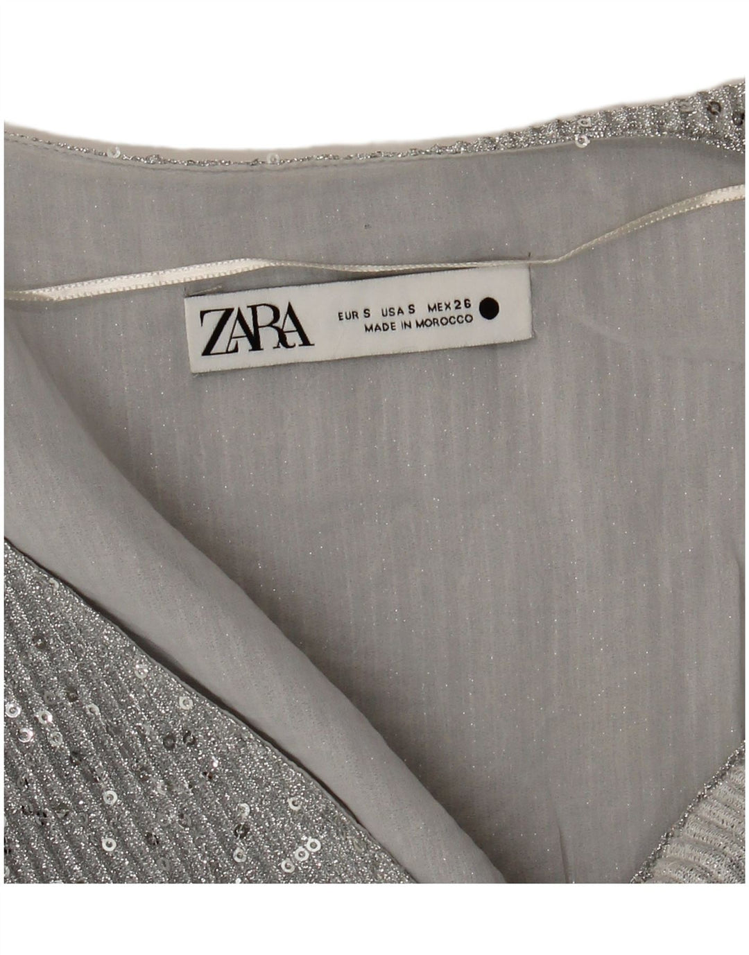 Zara Damen Crop Top Langarm UK 10 Small Silber