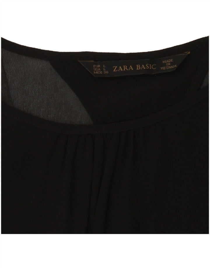 Zara Damen Langarm-Blusenoberteil UK 14 Large Schwarz