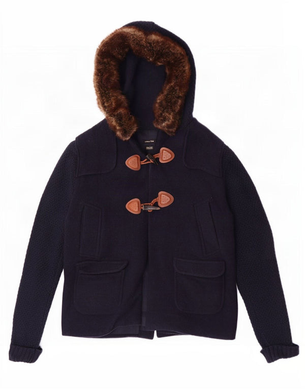 Massimo Dutti Damen-Dufflecoat mit Kapuze, UK 10, Größe S, marineblaue Wolle